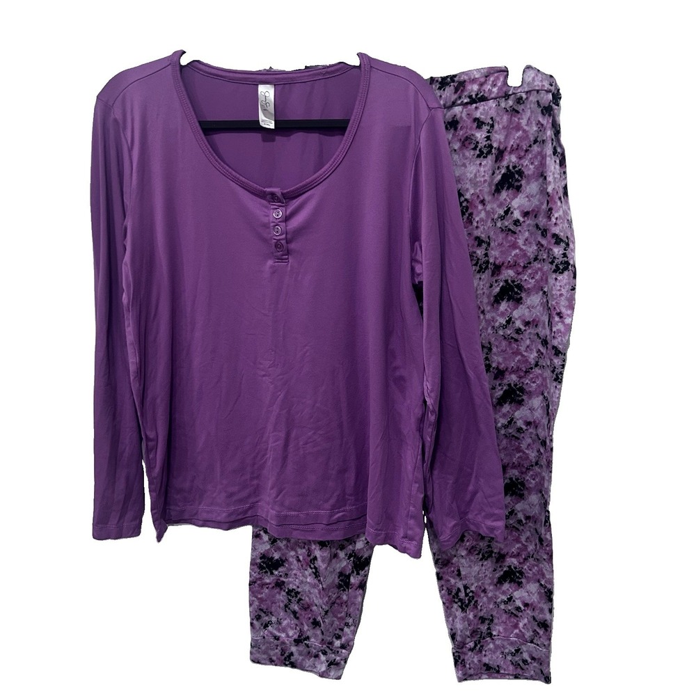 Jessica Simpson 2 Piece Purple PJ Lounge Set Petite XL Long Sleeve Henley
